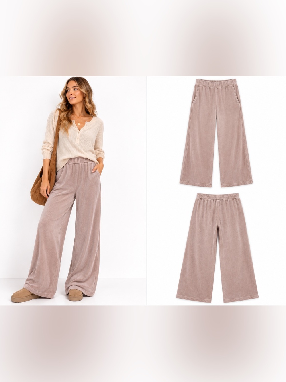 Easel LA Brown Mauve Ribbed Wide Leg Lounge Pants M